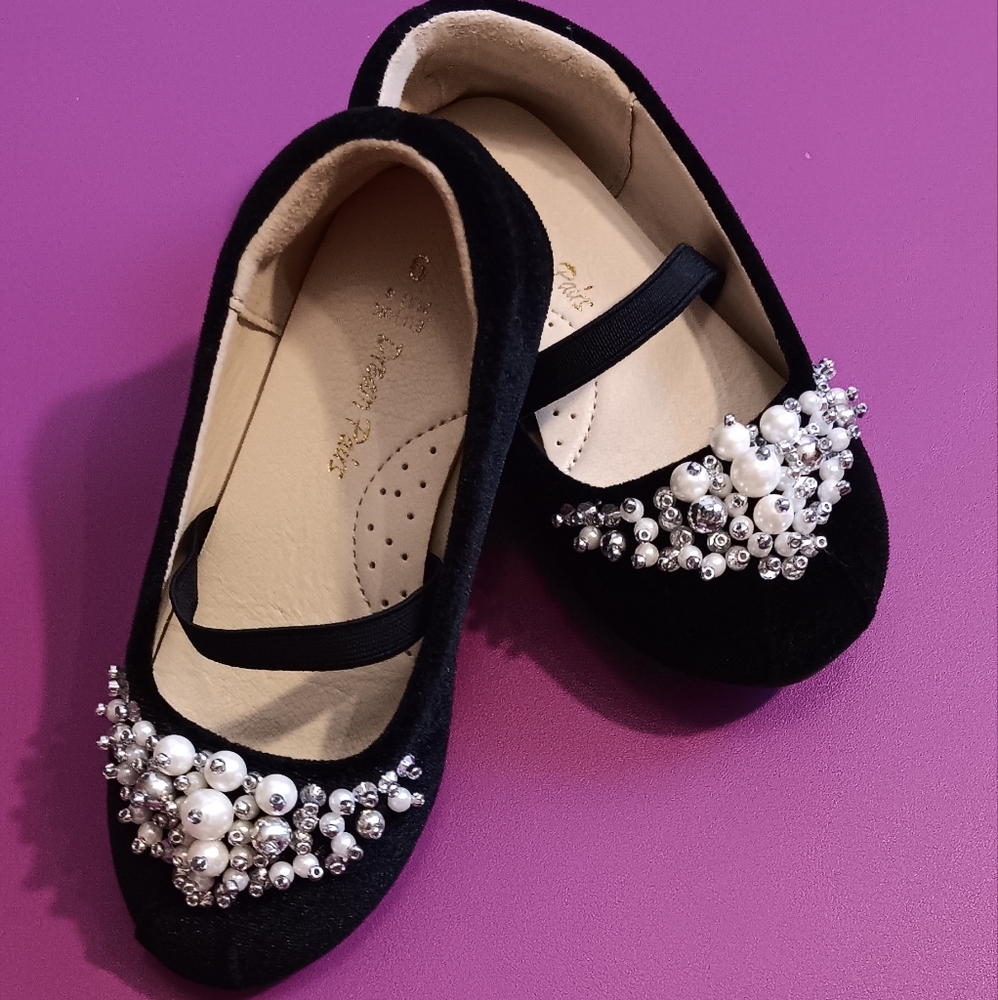 Dream Pairs Black Velvet Ballet Flat Pearls/Sequins Girls Size 9 - Picture 3 of 10